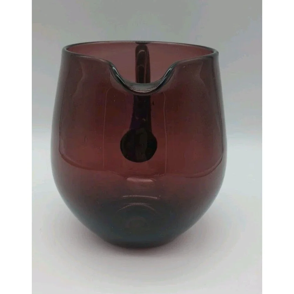 Vtg Blenko Purple Amethyst Squat Pitcher Art Glass 5.75